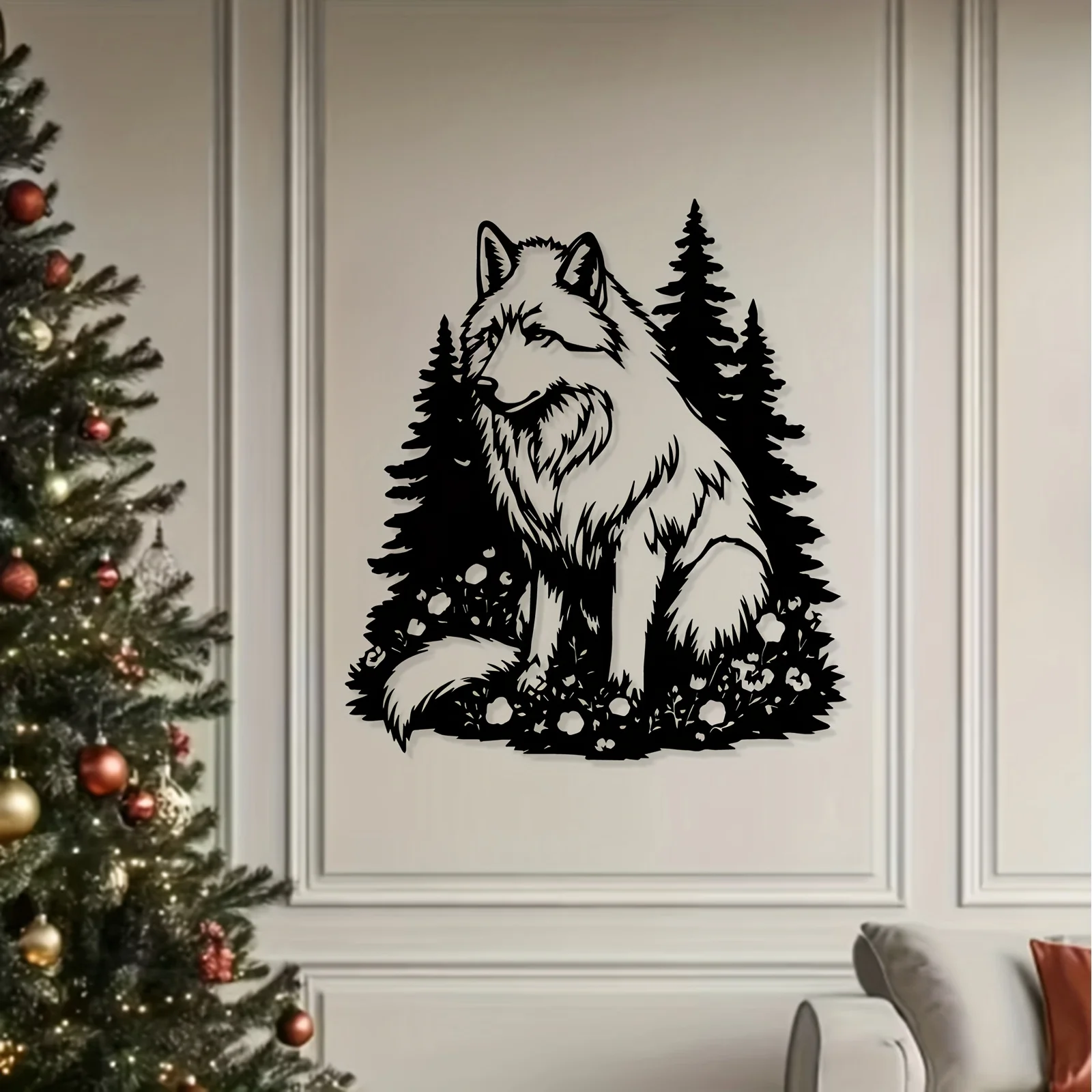 Wolf Metal Wall Art Iron Wildlife Sculpture Living Room Garden Fence Hanging Mural Christmas New Year Decor Gift