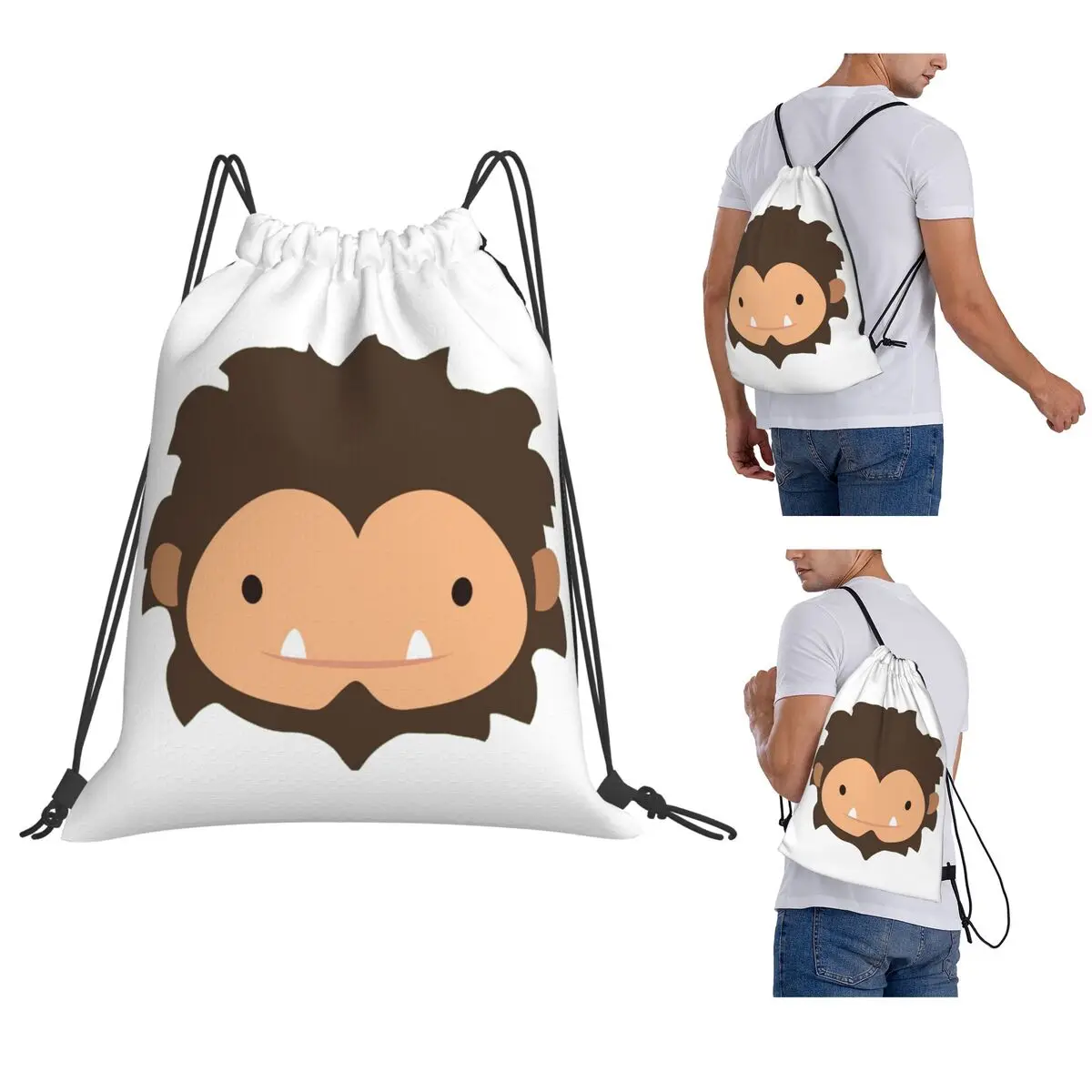 Sneaky Sasquatch Big Head Backpacks Multi-function Drawstring Bundle Pocket Shoes Bag Book Bags for Travel Students