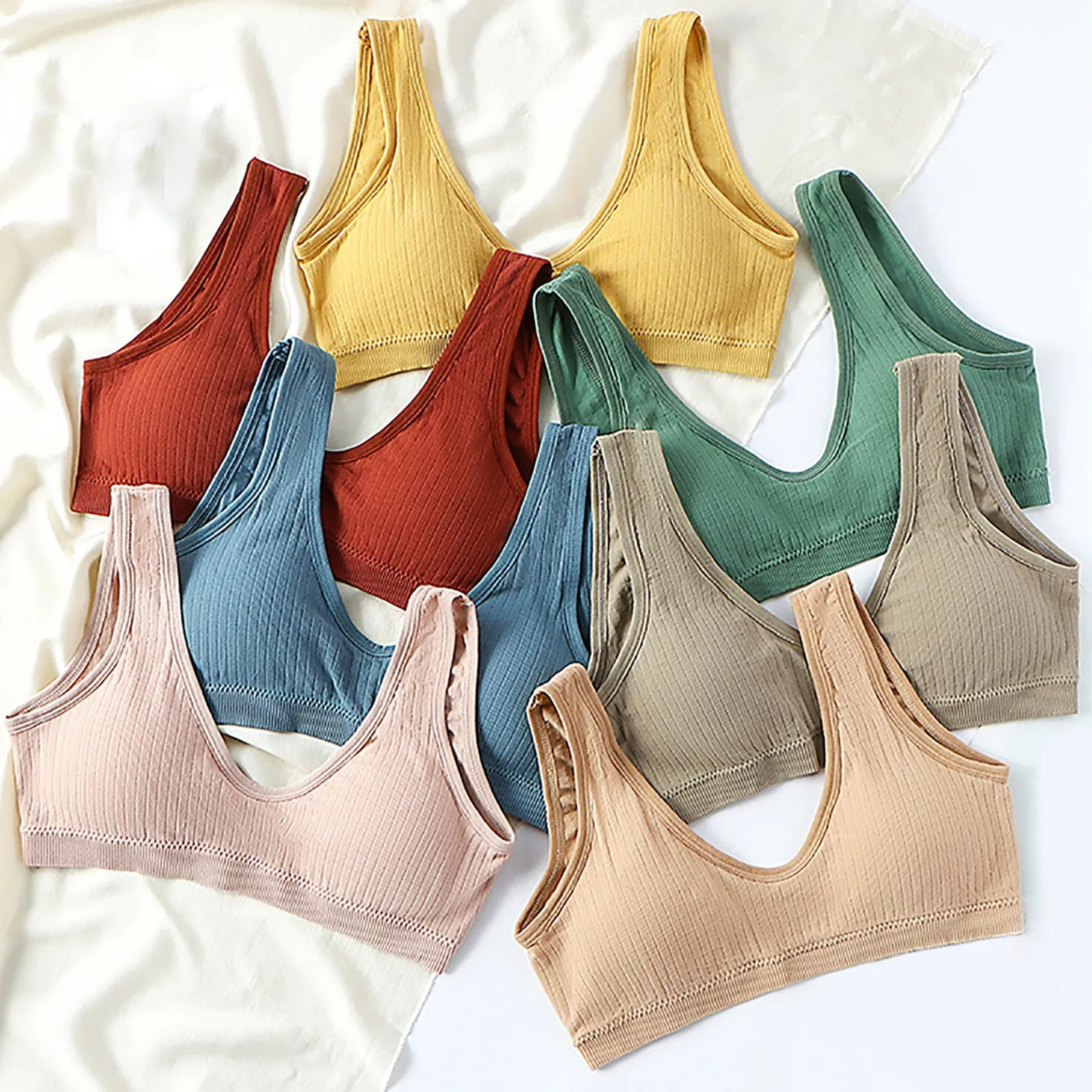 2024 Bra Set Women 2PCS Sexy Bralette Sexy Female Underwear Lingerie Ribbed Tops Seamless Wire Free Bra and Sexy Panty Set