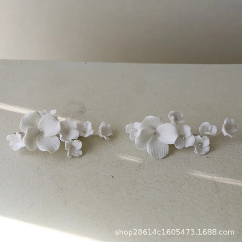 Bride Hair Clip Ceramic Flower Hairpin Wedding Hair Accessories White Floral Barrettes For Women Fashion Tiaras Marriage Jewelry