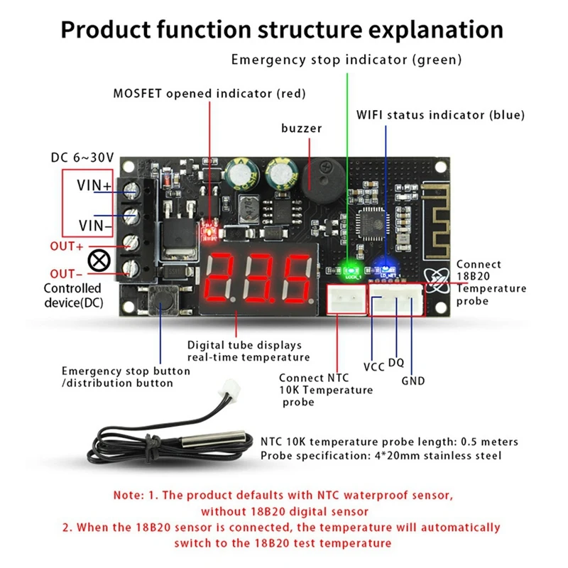 Remote WIFI Thermostat High Precision Temperature Controller Module Cooling And Heating APP Collection Black