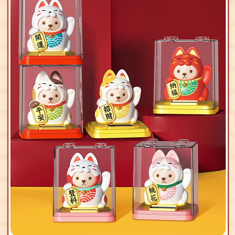 

2/3 Inch Solar Powered Lucky Cat Ornament ABS Automatic Waving Arm Lucky Cat Decorative for Office Car Figurines Home Decor