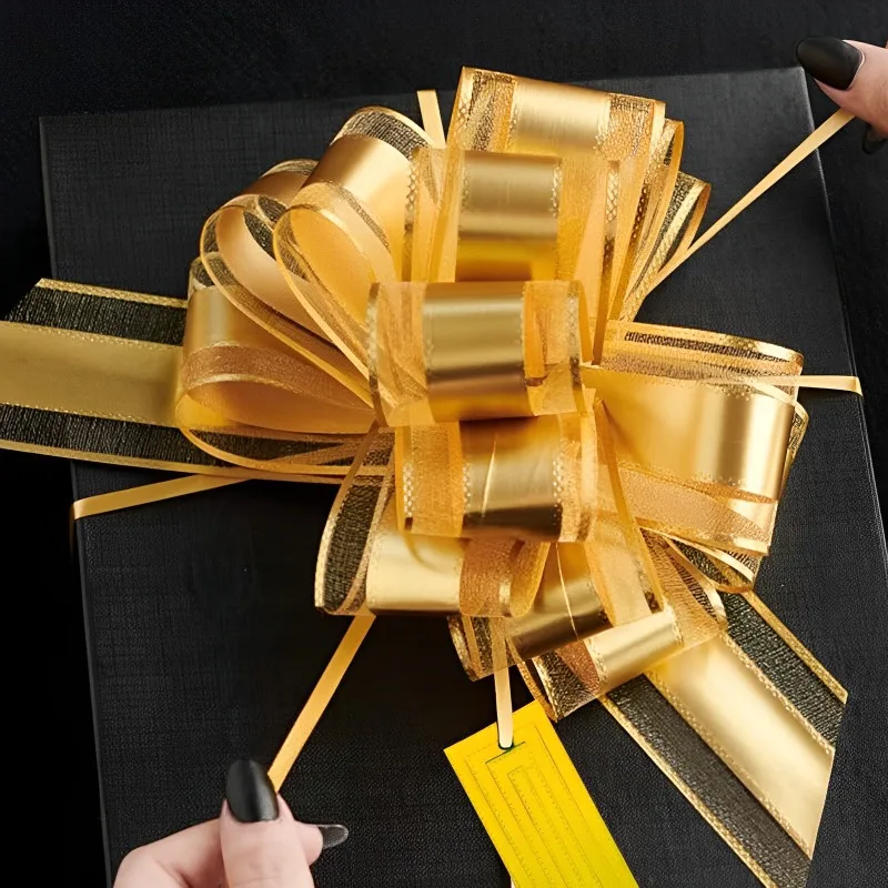 5/1pcs Golden Pull Bow Tulle Ribbon Bows Wedding Party Cars Birthday Christmas Presents Gift Decoration Gold Wedding Bowknot