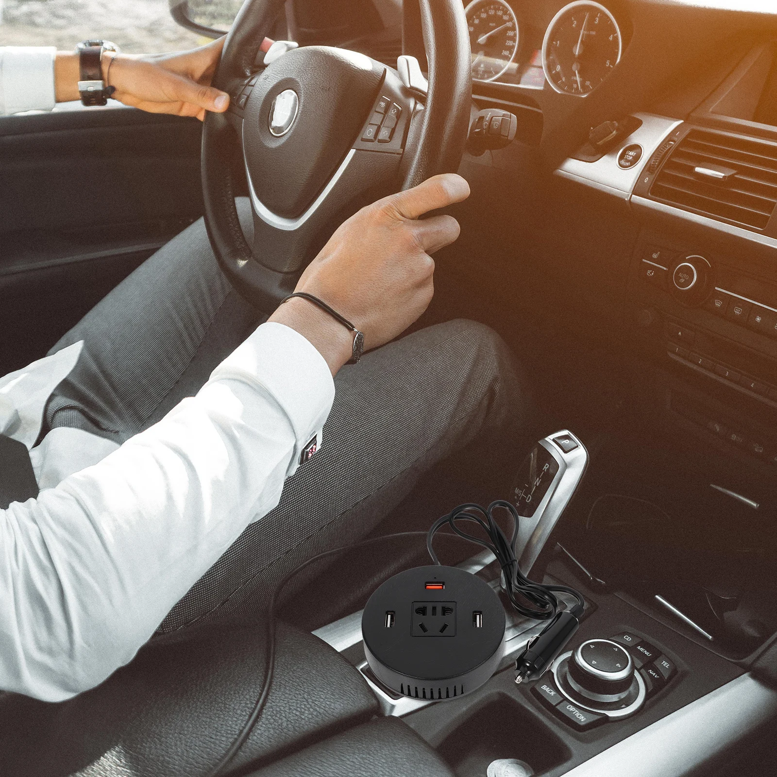 

Car Black Vehicle Power Inverter Round for Car Laptop Tablet Power Inverter Camping Vehicle Adapter Travel