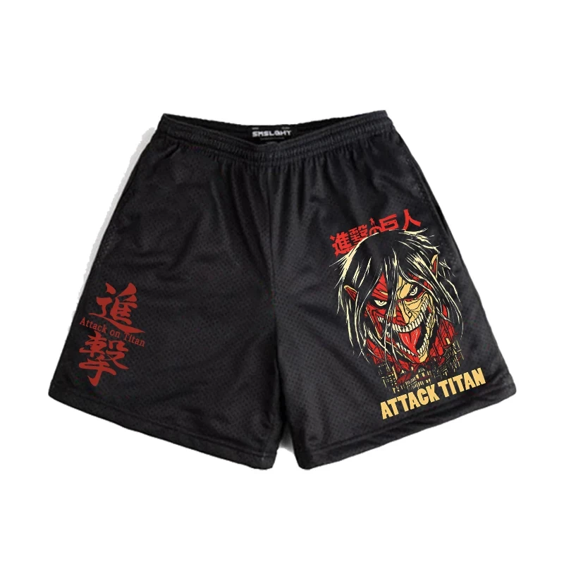 Anime Shorts Men Japanese Style Gym Shorts Summer Y2k Beach Casual Fashion Running Short Pants Quick Dry Workout Mesh Sweatpants