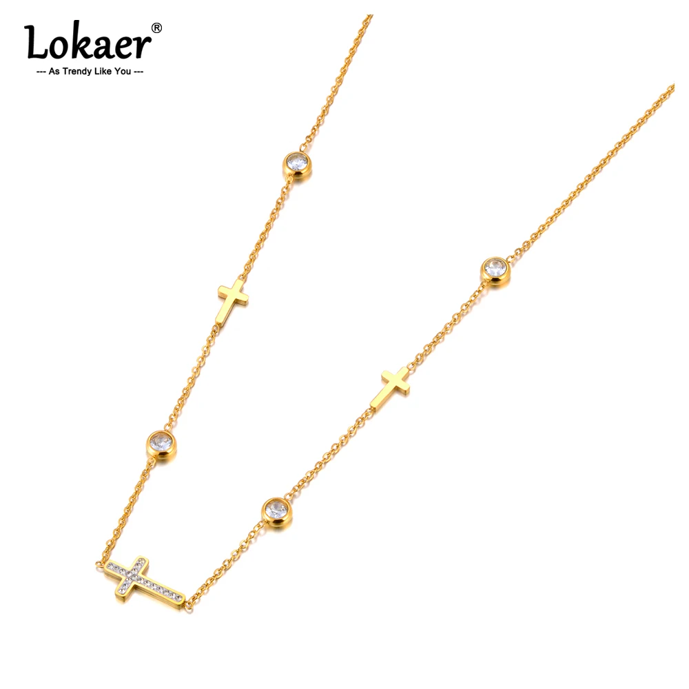 Lokaer 316L Edelstahl Kreuz Halskette Für Frauen Zarte Zirkonia Kragen Halskette Trendy Schmuck Bijoux Femme N23087