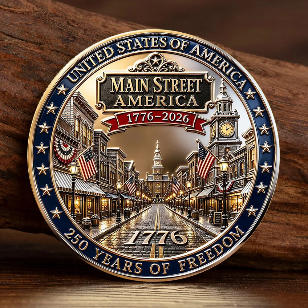 250th 1776-2026 Main Street America Liberty Eagle 2D Challenge Coin United States Historical Gold Plated Collectible Coin