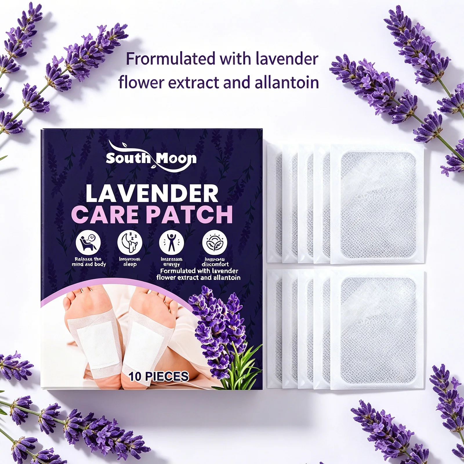 South Moon Lavender Foot Patch Deep Sleep Improving Blood Circulation Stress Relief Products Overnight Herbal Foot Detox Patches