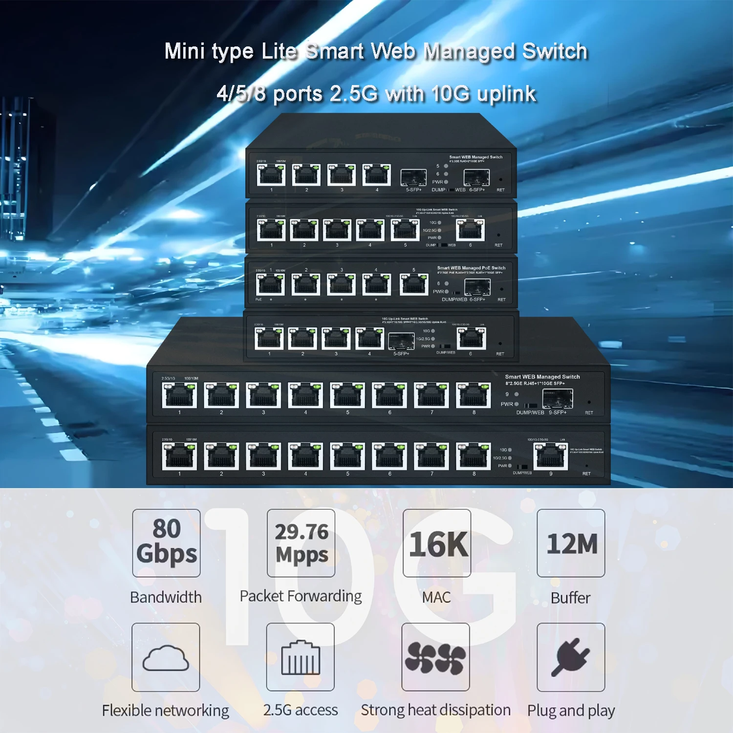 2.5G web managed switch|Mini size| 4/5/8 ports 2.5G smart switch with 10G Uplink