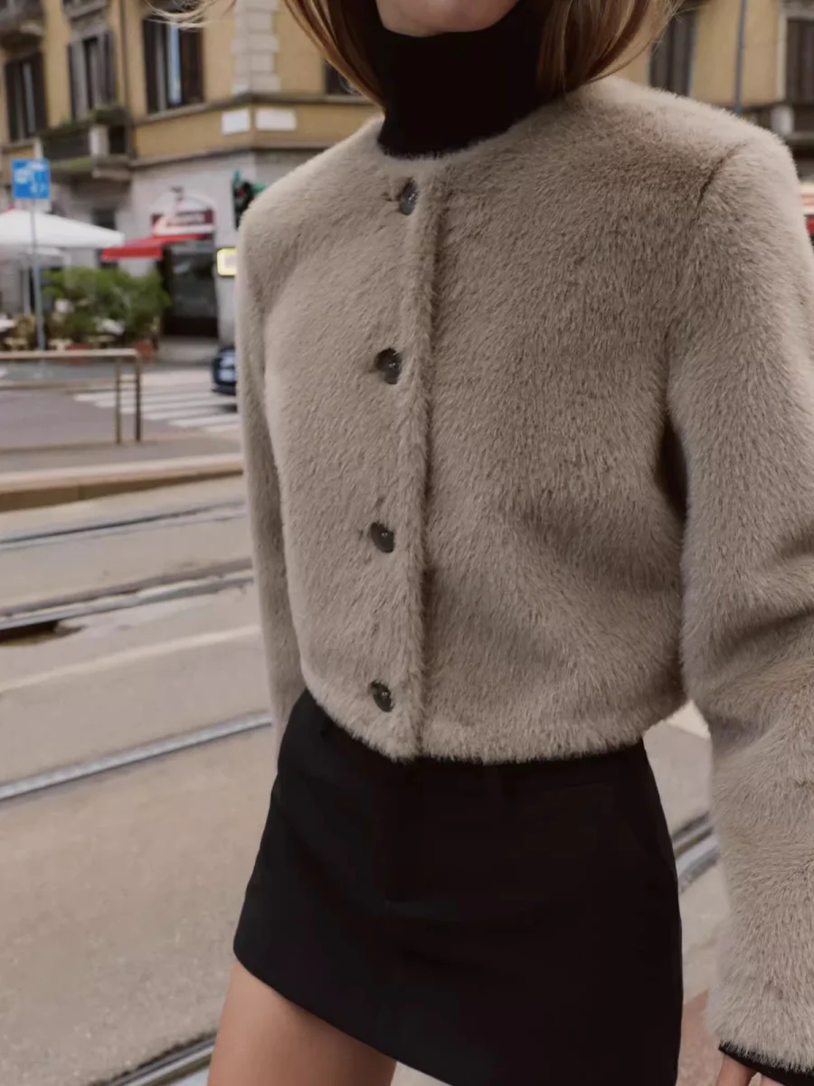 حار كسول Sle تأثير الفراء الاصطناعي Jaet ort ملابس خارجية خريف جديد 2025 معطف نسائي دافئ من ألياف البوليستر #2