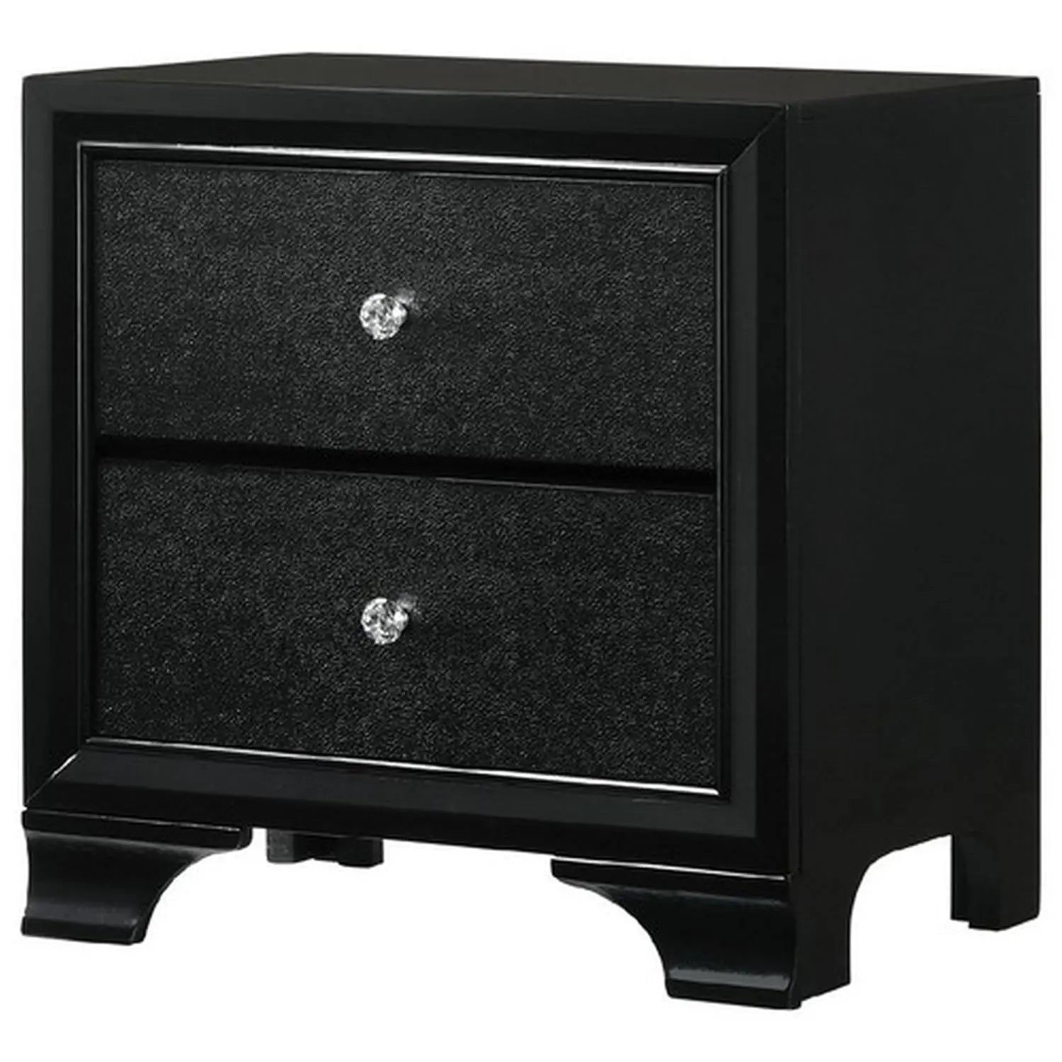 Wooden Nightstand with 2 Drawers & Crystal Pulls, Textured Bedroom Storage Furniture, Customized