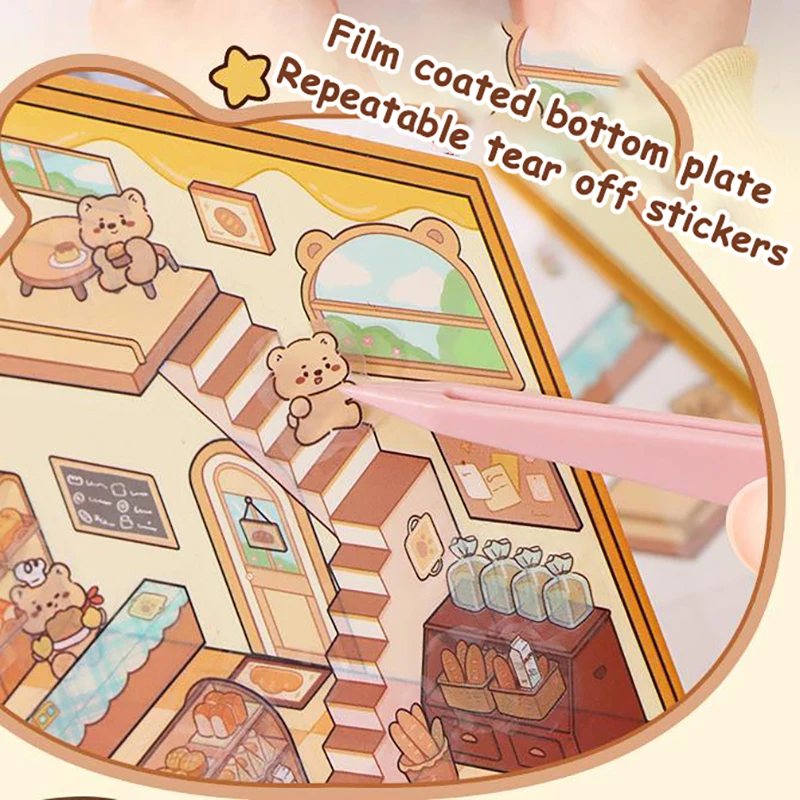 6Styles Creative 3D Simulation Cabin Stickers Cute Cartoon Handmade DIY Landscaping Stickers Scene Capybara Pasting Stickers