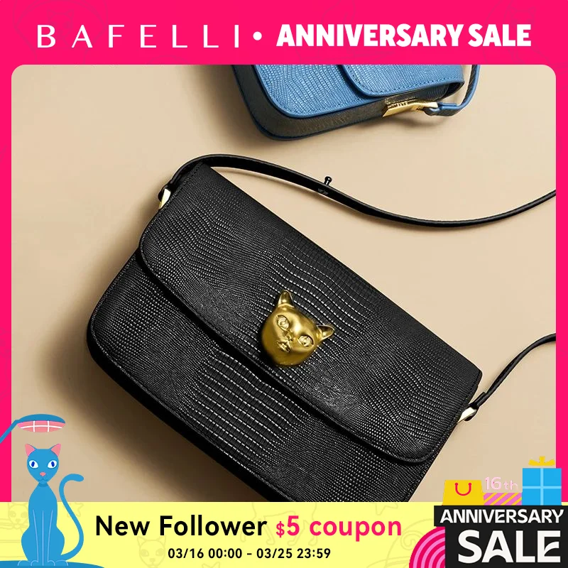 

BAFELLI 2025 NEW TREND BOXY MESSAGE BAG LEATHER CAT WOMEN'S CROSSBODY FEMALE SHOULDER PURSE STYLISH FASHION LUXURY DESIGNER