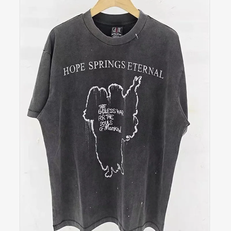 

Vintage Washed Black Hip Hop Oversized T-Shirt Saint Streetwear Men Women T Shirt Cotton 100% Patterned Printed Tops Tees
