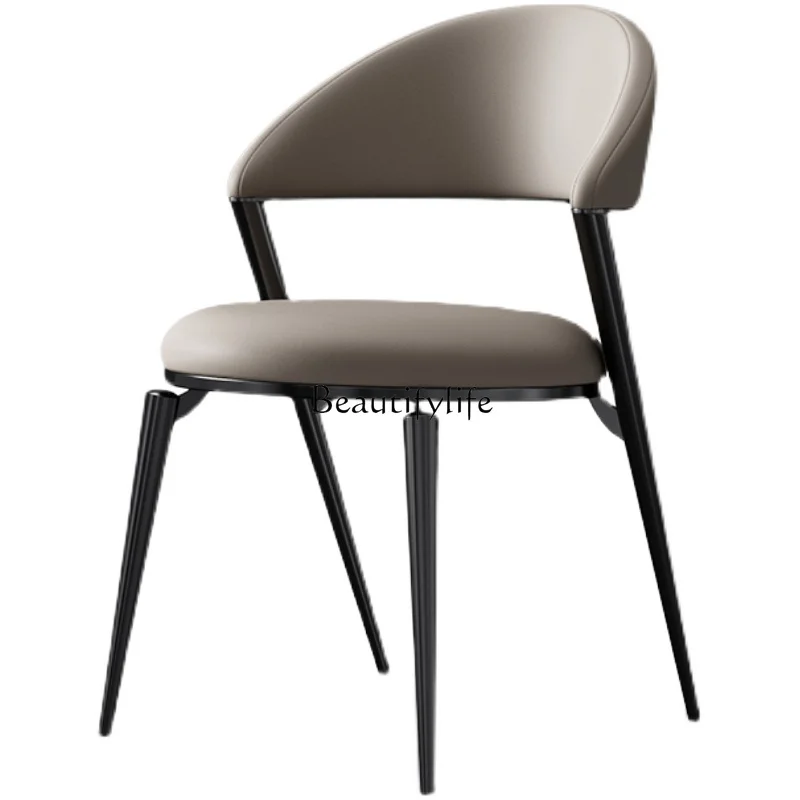 

Light Luxury Leather Minimalist First Layer Cowhide Dining Chair Stainless Steel Backrest Chair