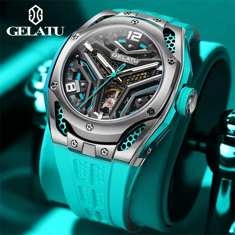 

GELATU Big Dial Wristwatch Automatic Mechanical Watch for Men 53mm Skeleton Tourbillon Design Man Waterproof Clock Reloj Hombre