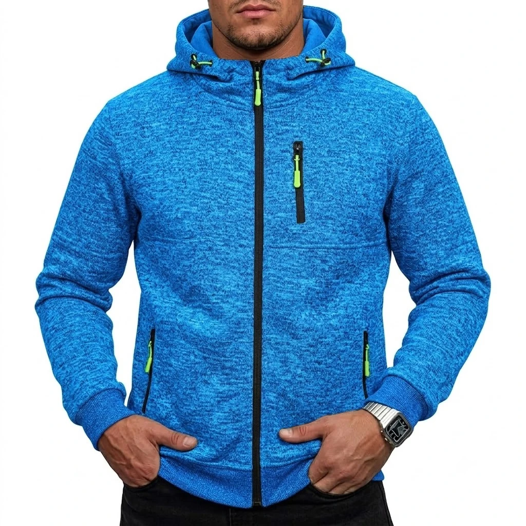 Herren-Kapuzenpullover mit Reißverschluss, Farbblock-Hoodie, Langarmjacke für Herren, Herbst-Outwear, Pullover mit mehreren Taschen, Sportbekleidung – Detail 14