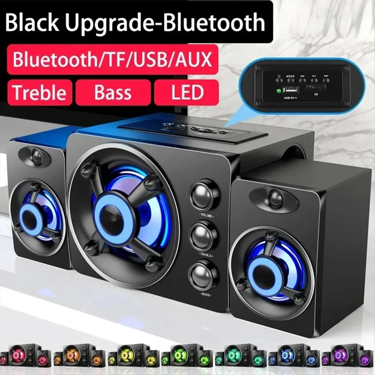 giftnew HIFI 3D Stereo Speakers Colorful LED Light AUX USB Wired Wireless Bluetooth Audio Theater Surround Sound Bar TV