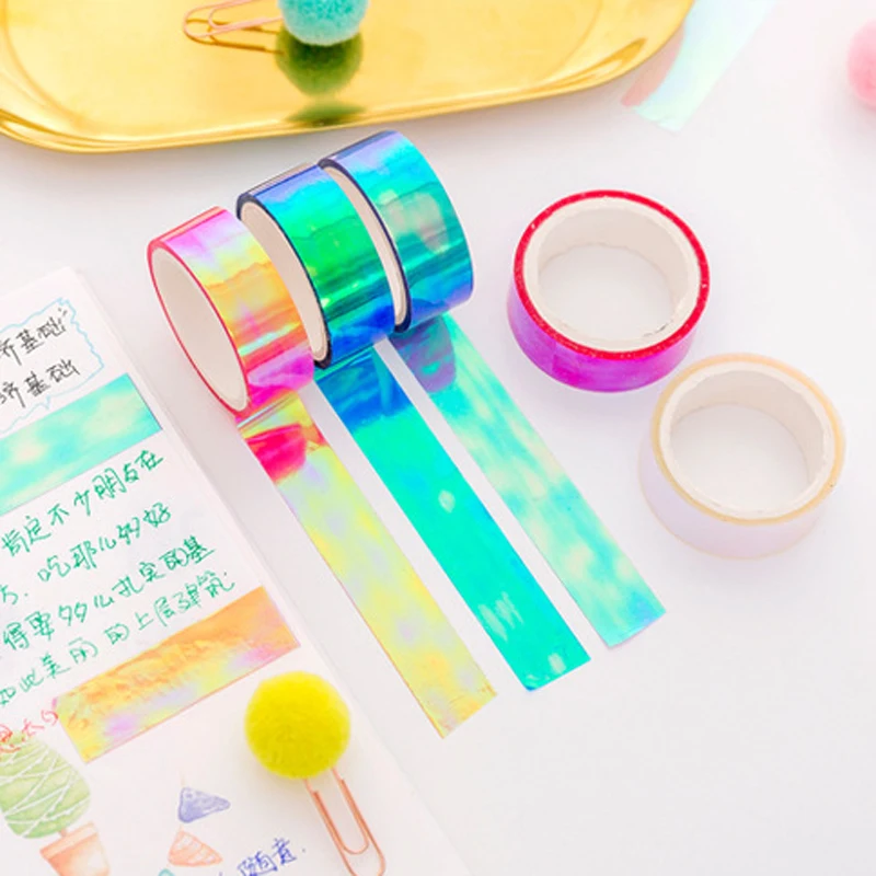 Iridescent Cool color handbook decoration waterproof tape Holographic Creative gradient tape stationery decorative tape