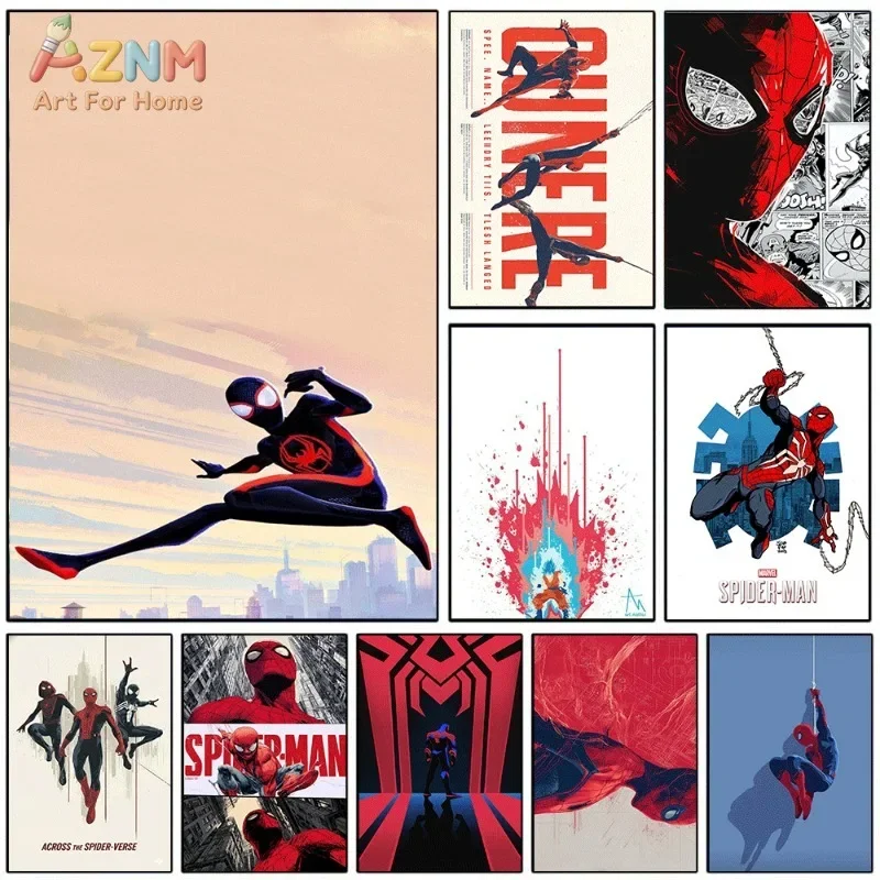Miles Morales Across The Spider Verse Canvas Wall Art Superhero Print Collage For Teen Boys Bedroom Gaming Dorm Wall Unframed