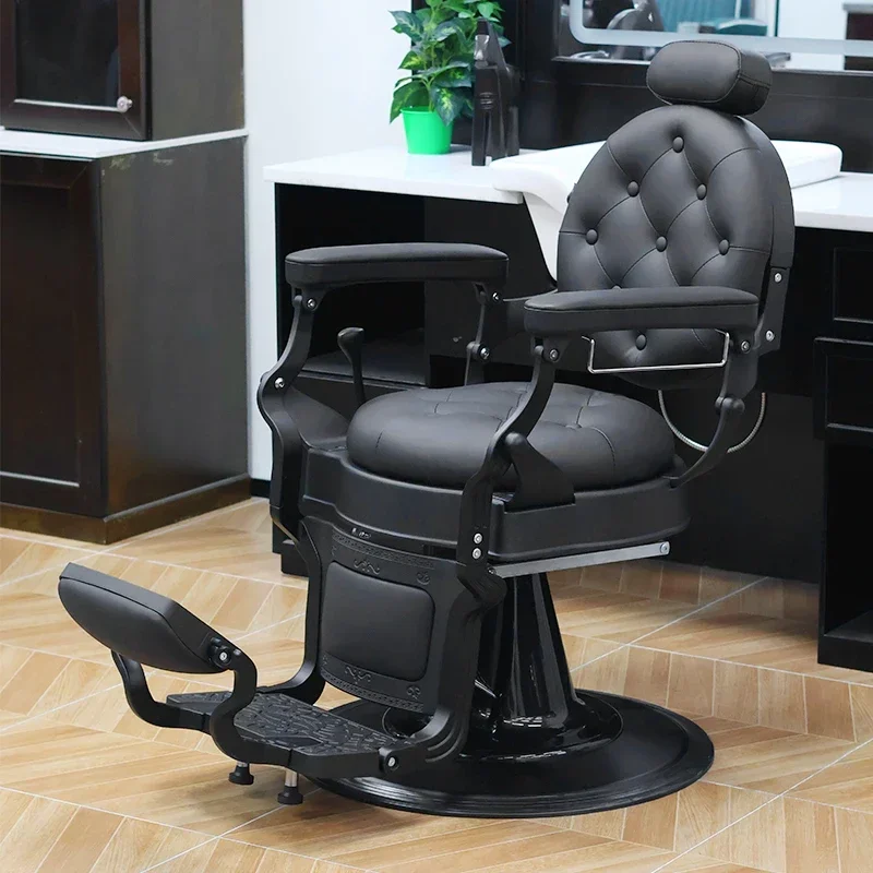 

Folded Down Lifted Shaved Repaired Barber Chair Classic Reclining Salon Chair for Hair Stylist All Purpose Adjustable Headrest