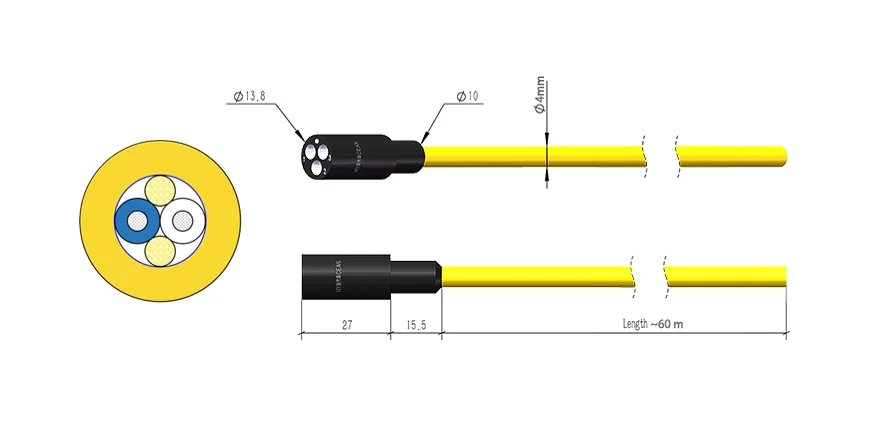 Hydrocean 2 x26awg cavo di galleggiamento zero cavo di comunicazione robot subacqueo segnale ROV cavo ombelicale impermeabile connettore 60m