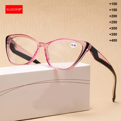 KLASSNUM New Transparent Cat Eye Reading Glasses Women Retro Magnifing Lens Hyperopia Eyepiece Plus Eyewear+1.0+1.5 +3.0+3.5