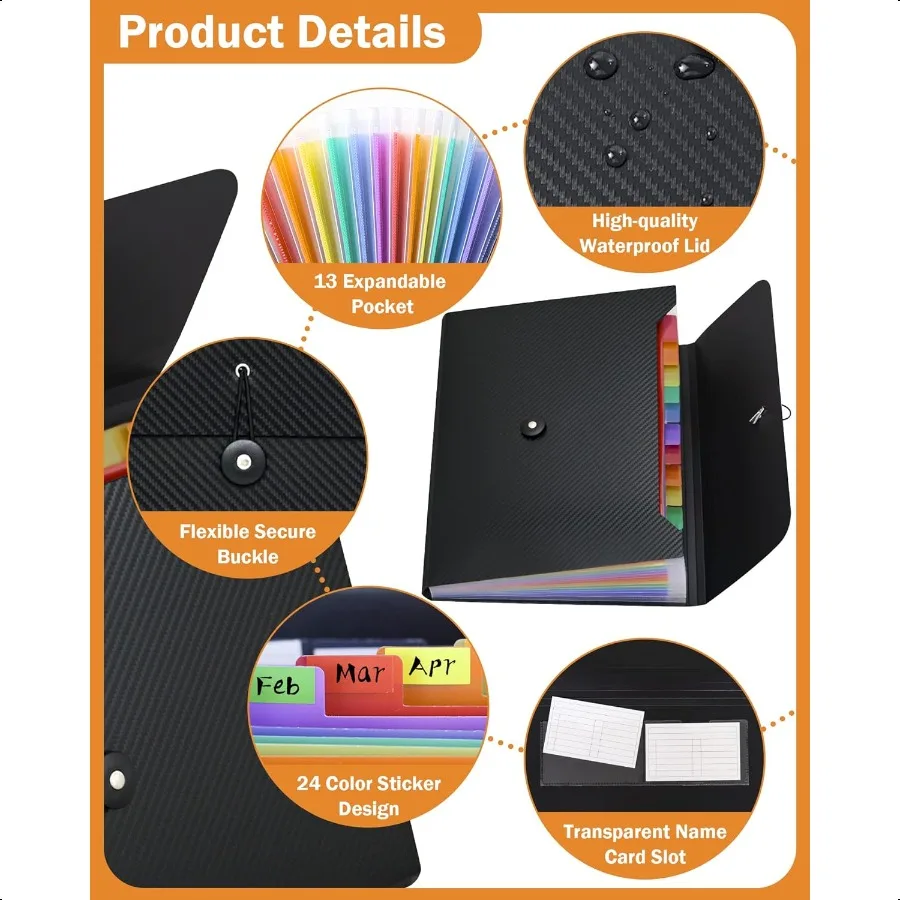 Accordian File Organizer Expanding File Folder 13 Pockets A4 Letter Size Paper Document Receipt Folder for Classroom Home Offic