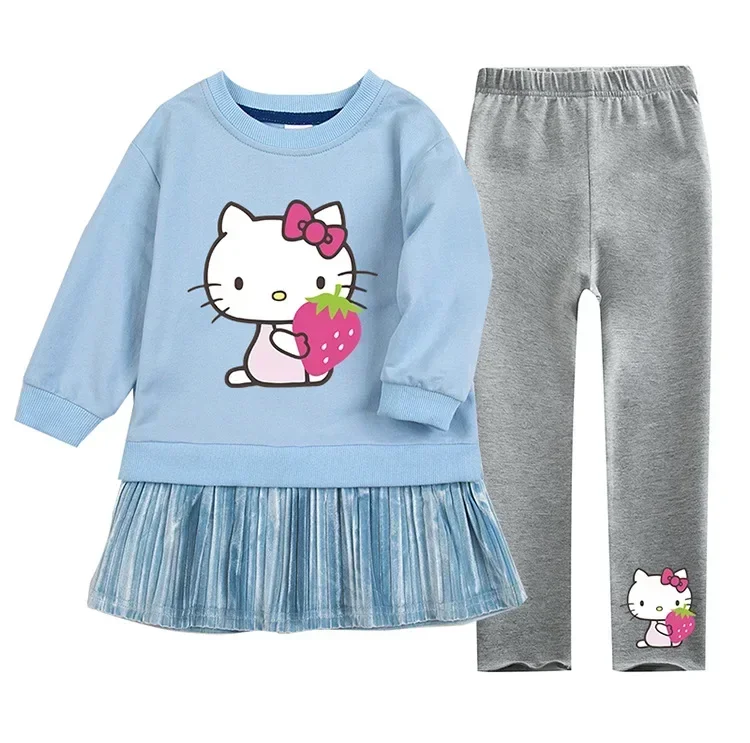 Sanrio Children's hooded sweater dress set 2022 spring and autumn new hello kitty cartoon little girl princess lotus leaf dress