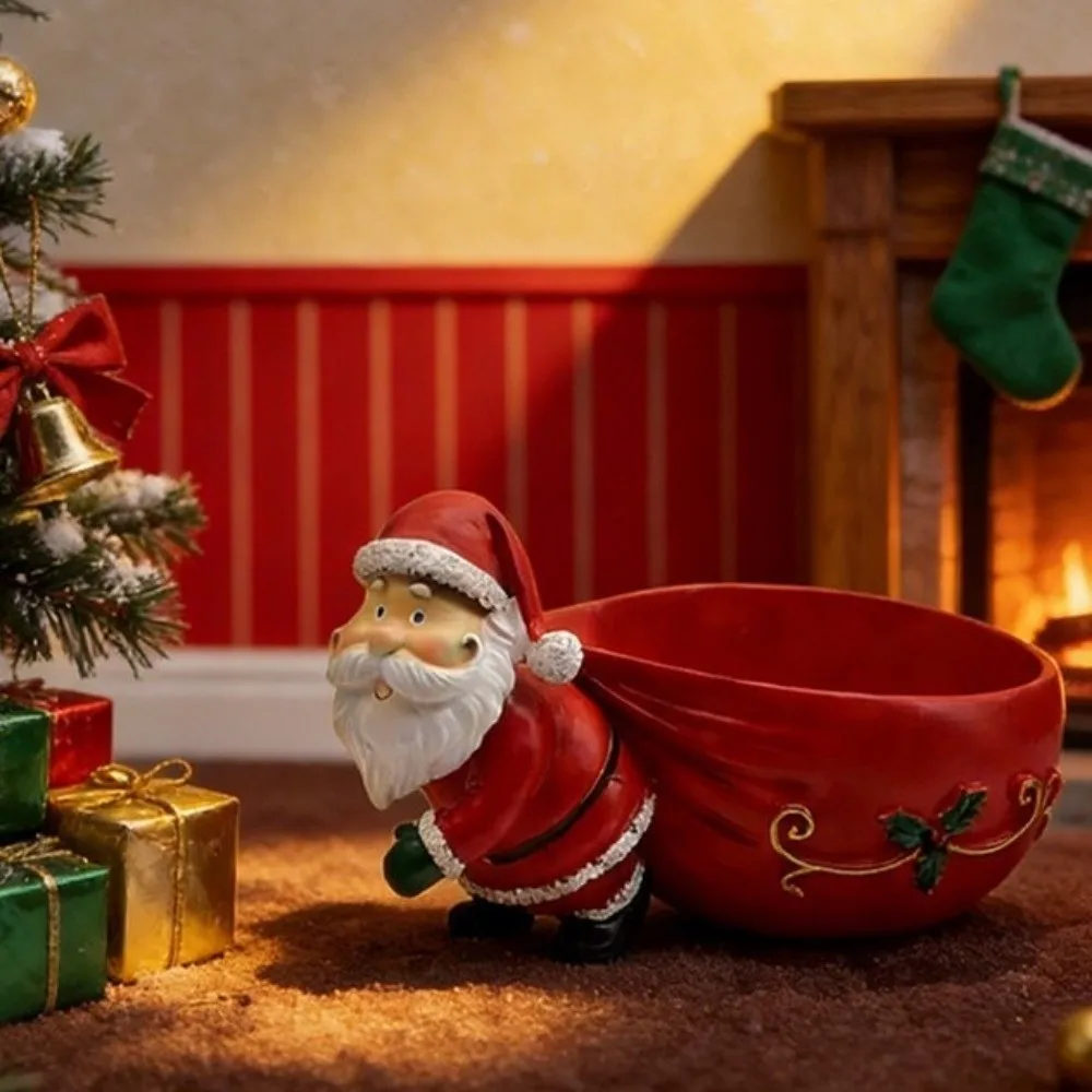 Nuts Organizer Resin Santa Claus Figurine Cartoon Red Christmas Decorative Figurine Cute Creative Christmas Gift Basket Entryway