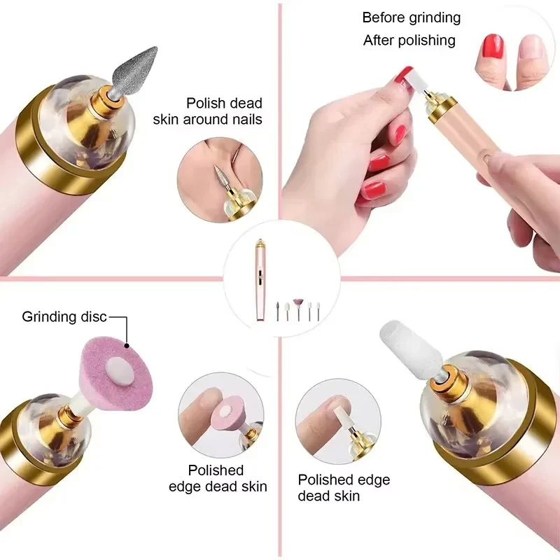 5-in-1 elektrisches Nagelbohrer-Set, wiederaufladbar, kabellos, tragbar, Maniküre, Nagellack, Schleifwerkzeug für Gel-Entferner, Nagelkunst