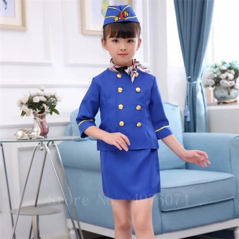 Costume cosplay da pilota per bambini, assistente di volo, per Halloween, regalo per feste in maschera, set di abbigliamento per hostess dell'aeronautica