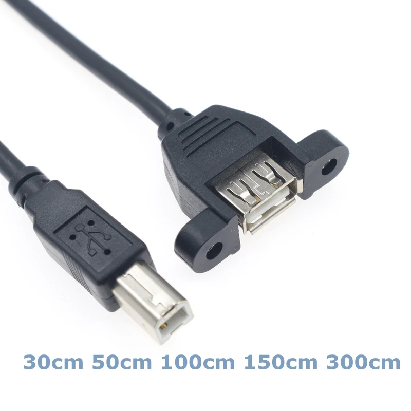 30cm 3m USB B Male to USB2.0 Female with Mounting Screw Hole Cable for Printer Scanner Plug Computer Extension Cable