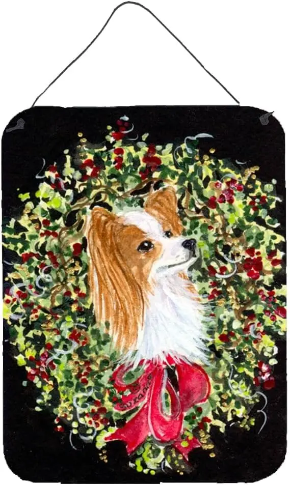 e1,Carolines Treasures SS8953DS1216 Christmas Wreath Papillon Wall or Door Hanging Prints Aluminum Metal Sign Kitchen Wall Bar B
