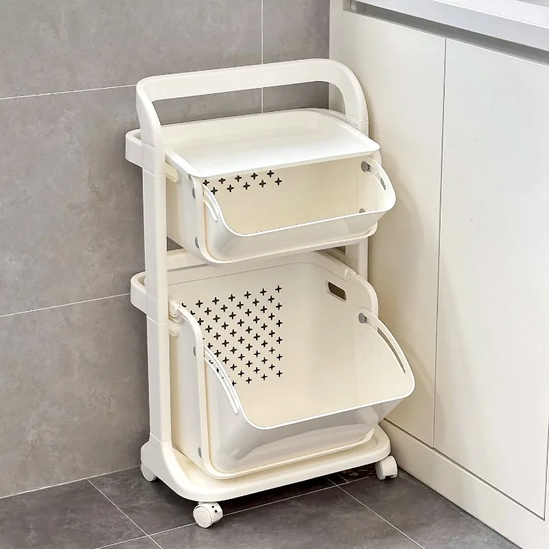 Bathroom Double-layer laundry basket Removable laundry basket Toilet with wheelbarrow