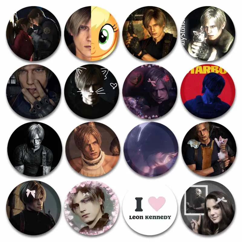 Heart Pink and Ada Bow Leon Kennedy Round Badge Evil Game Figure Button Pin Tinplate Brooch Clothes Bag Accessories Friends Gift
