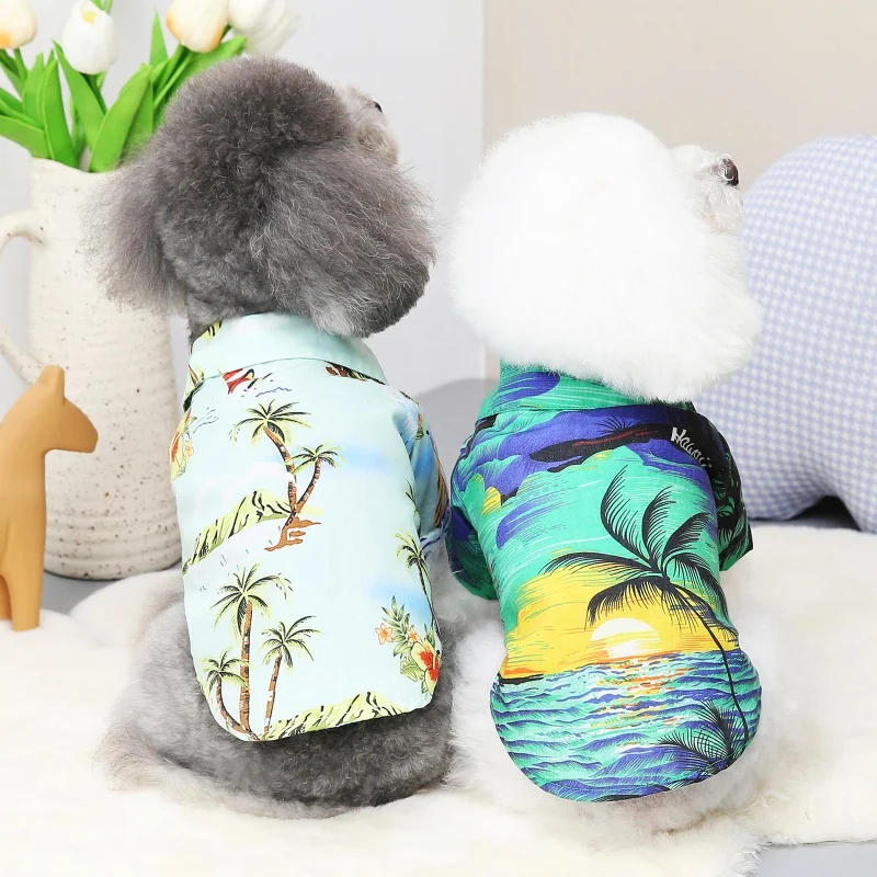 Pet Hawaiian Shirt Dog Beach Vest Cat Vacation Summer Clothes Bulldog Jacket Coconut Tree Print Small Pet Chihuahua Apparel