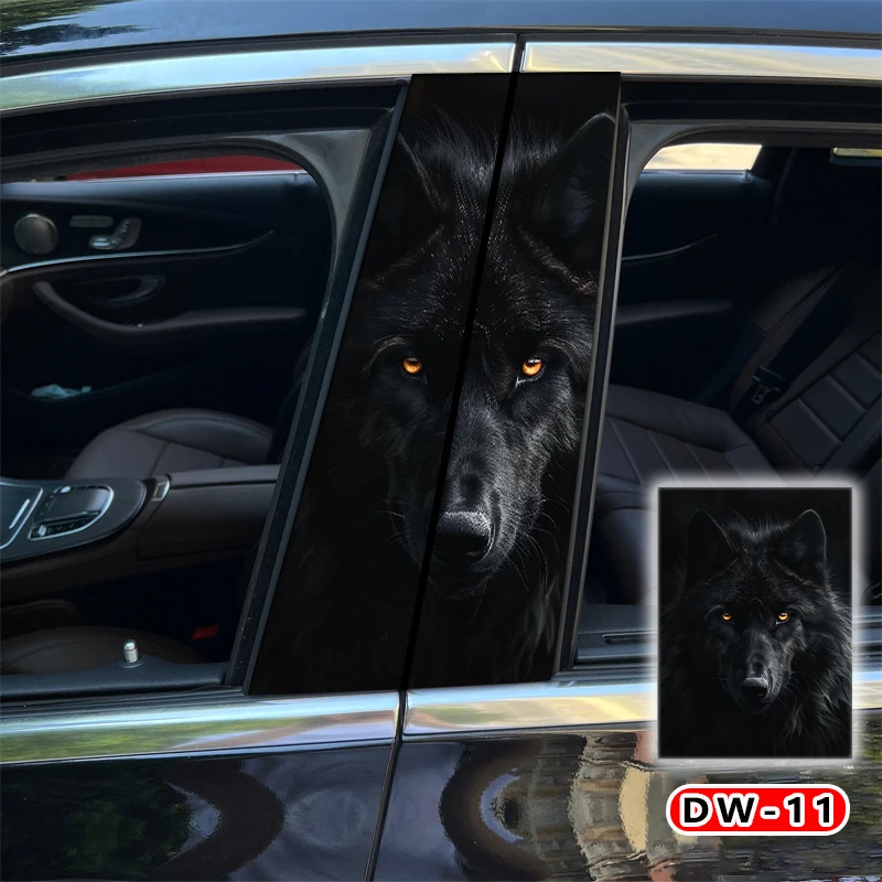 2pcs Wolf Car Sticker Car B-Pillar Vinyl Decal Animal Car Door Post Decorative Sticker Diy Decorative Sticker