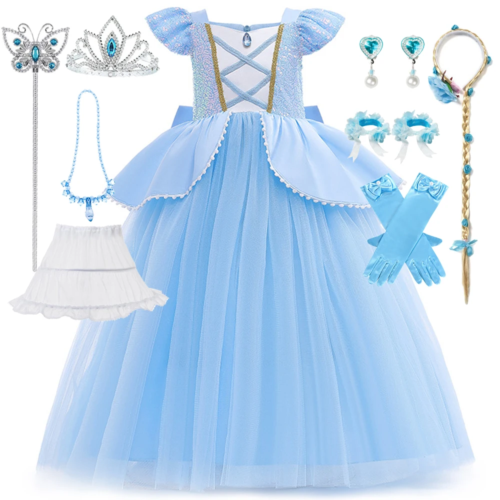 

Girl Cinderella Princess Dress Luxury Mesh Splicing Skirt Support Halloween Carnival Ball Cosplay Costume Cinderella Dress Up