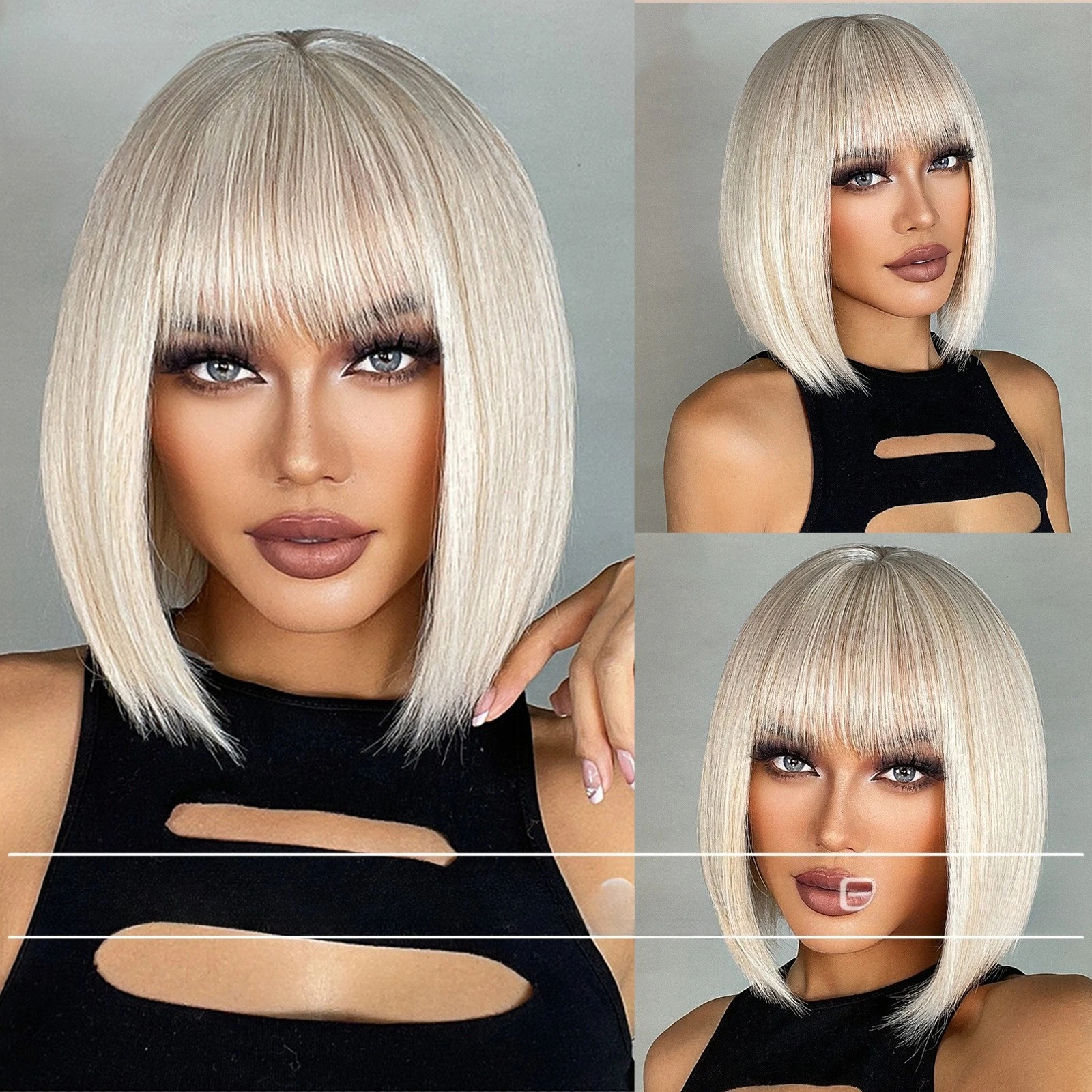 

European and American style wig woman, Qi bangs platinum short straight hair bobo head full head wig hair