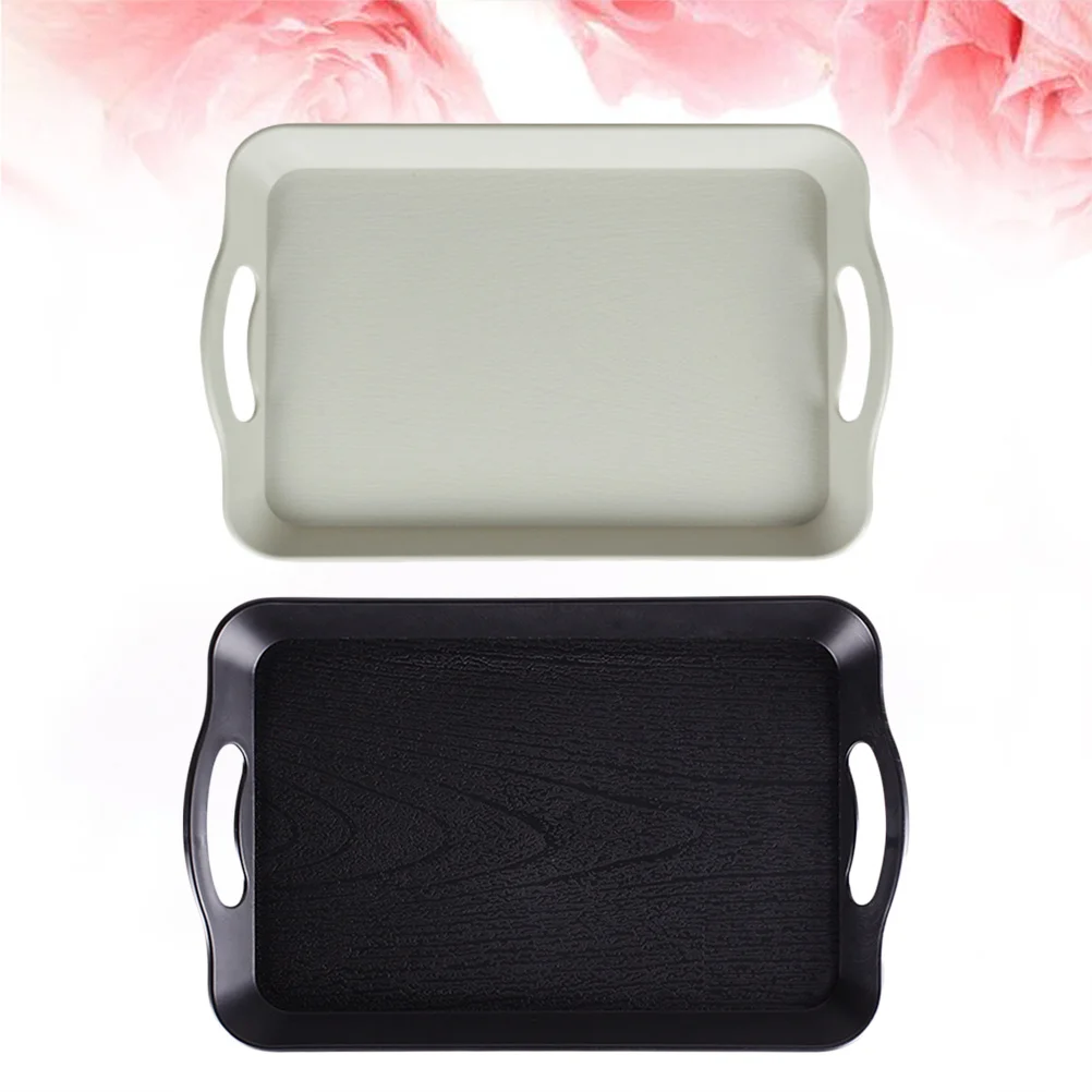 

2PCS Plastic Serving Tray Rectangular Non Food Tray Multifunctional Fruit Bread Cake Tray with Handle for Kitchen Restaurant (