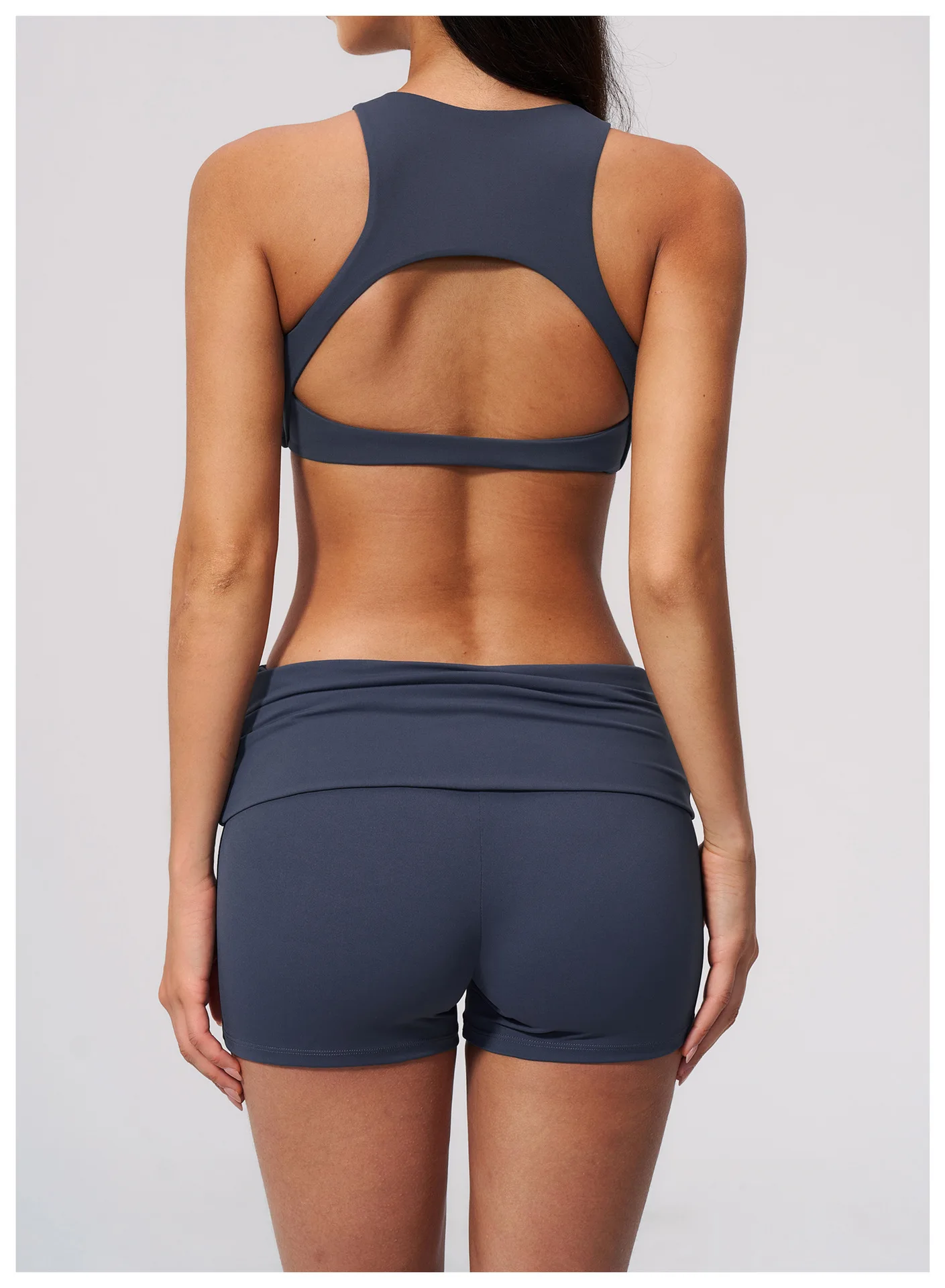 Damen Sport-BH mit Rückenausschnitt, Stoßdämpfend, Push-Up, Schnelltrocknend, Einfarbig, für Fitness, Laufen und Yoga – Detail 9
