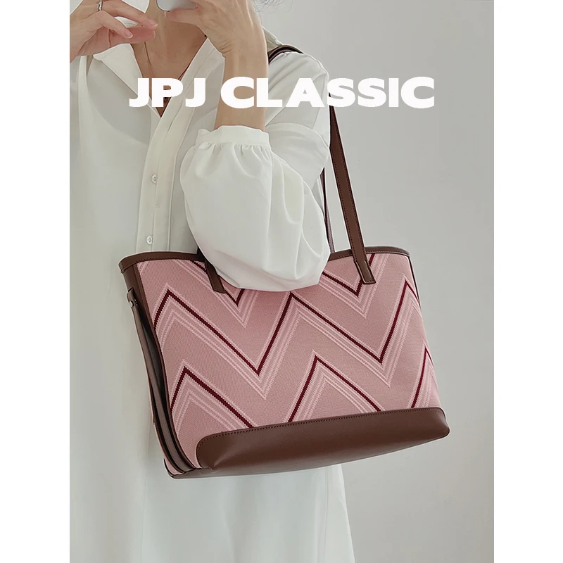 

jpj classic woven tote bag women's contrasting color shoulder bag versatile large capacity shopping bag commuter bag