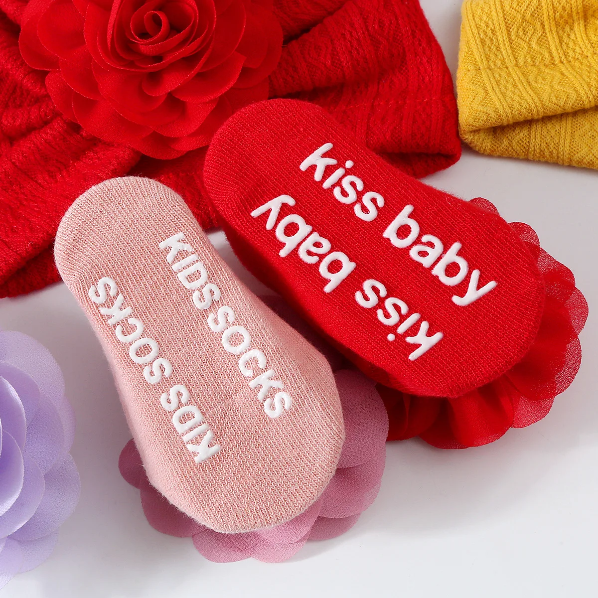 New Baby 1Set Big Flower Hats Socks Newborn Soft Solid Prewalker Anti Slip Sock Hat Girl Infant Cute Cap Beanies Turban Socks