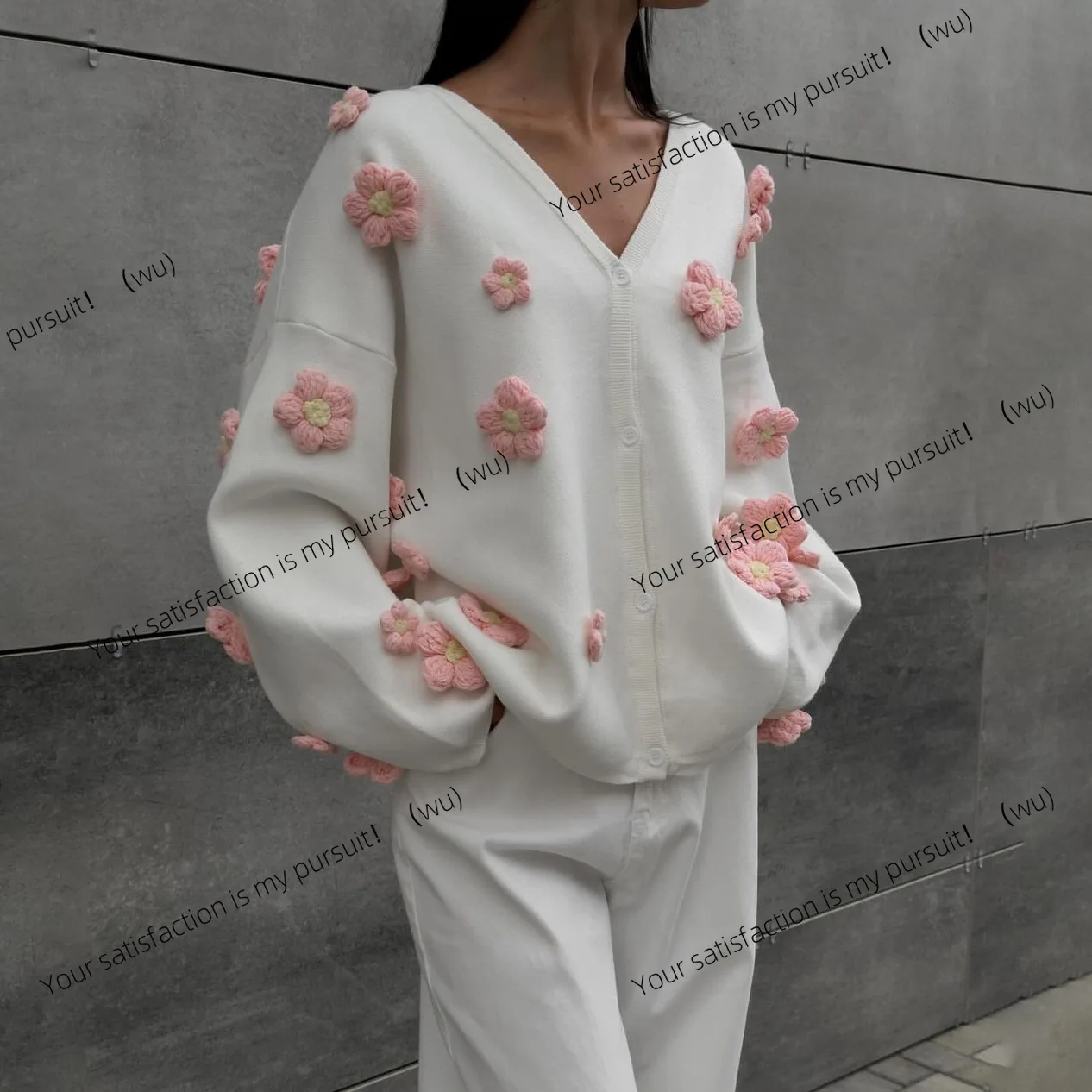 

Flower three-dimensional decoration lazy wind sweater women's autumn and winter simple and versatile women's sweater