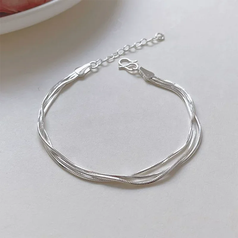 

Fashion 925 Sterling Silver Bracelets for Women Simple Korean Multi Layer Coil Adjustable Bracelets