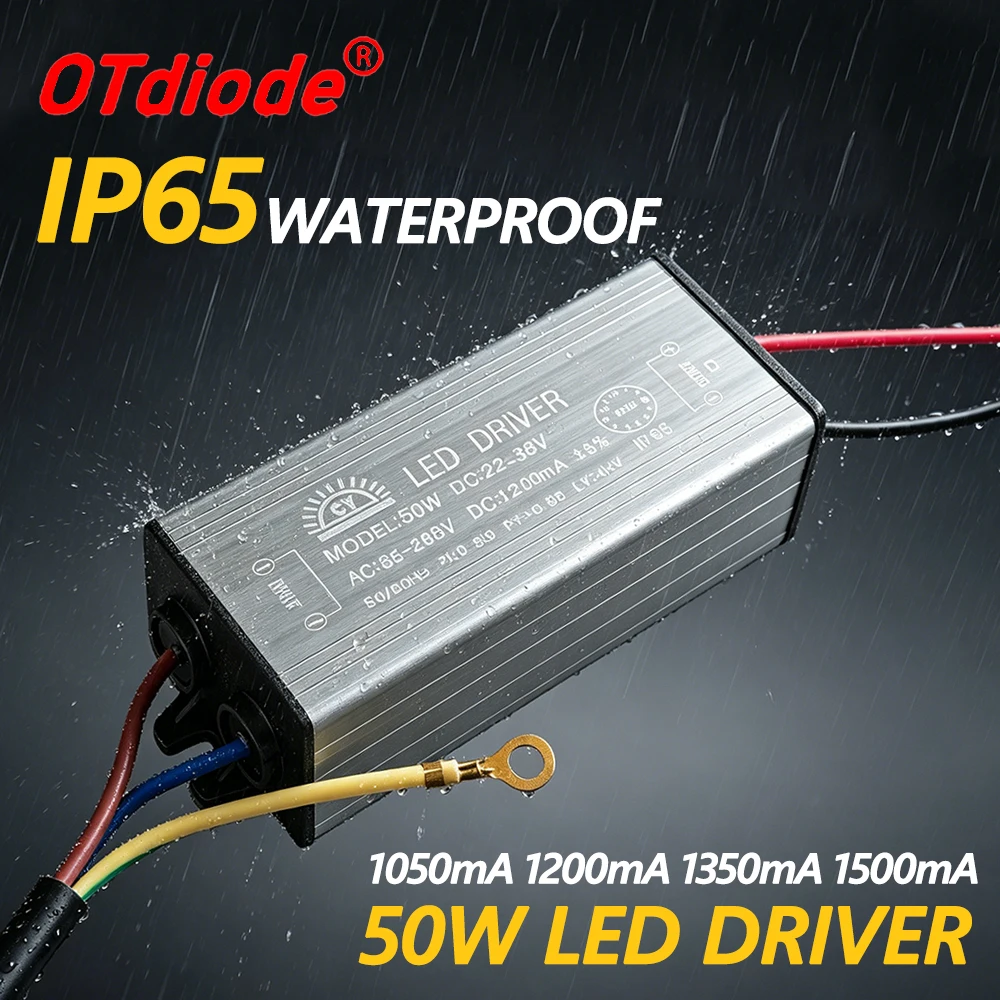 50W LED Driver Lamp Transformer 1050mA 1200mA 1350mA 1500mA AC85-265V to DC22-38V Waterproof IP65 Aluminum Isolated Power Supply