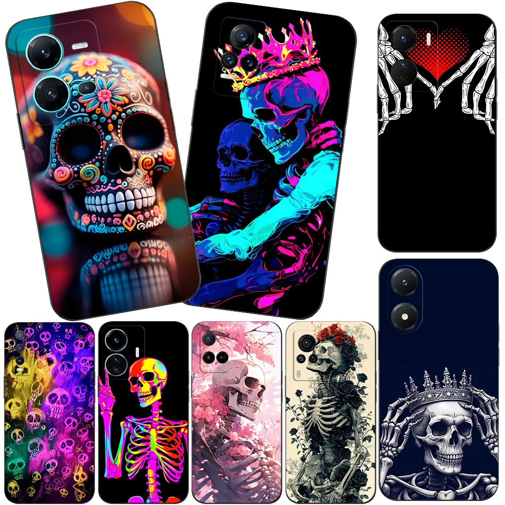 Black Tpu Case For Vivo V5 V5S V7 V9 Youth V11 V11i V15 V17 NEO V20 E V21 V21E V23 V23E PRO 4G 5G Legend Skull Art