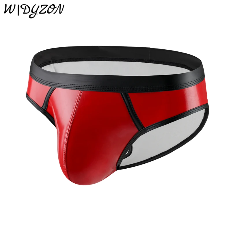 Men Faux Leather Briefs Underwear Men Sexy U Pouch Underpants Ropa Interior Hombre Slip Mens Exotic Lingerie Cuecas Nightclub