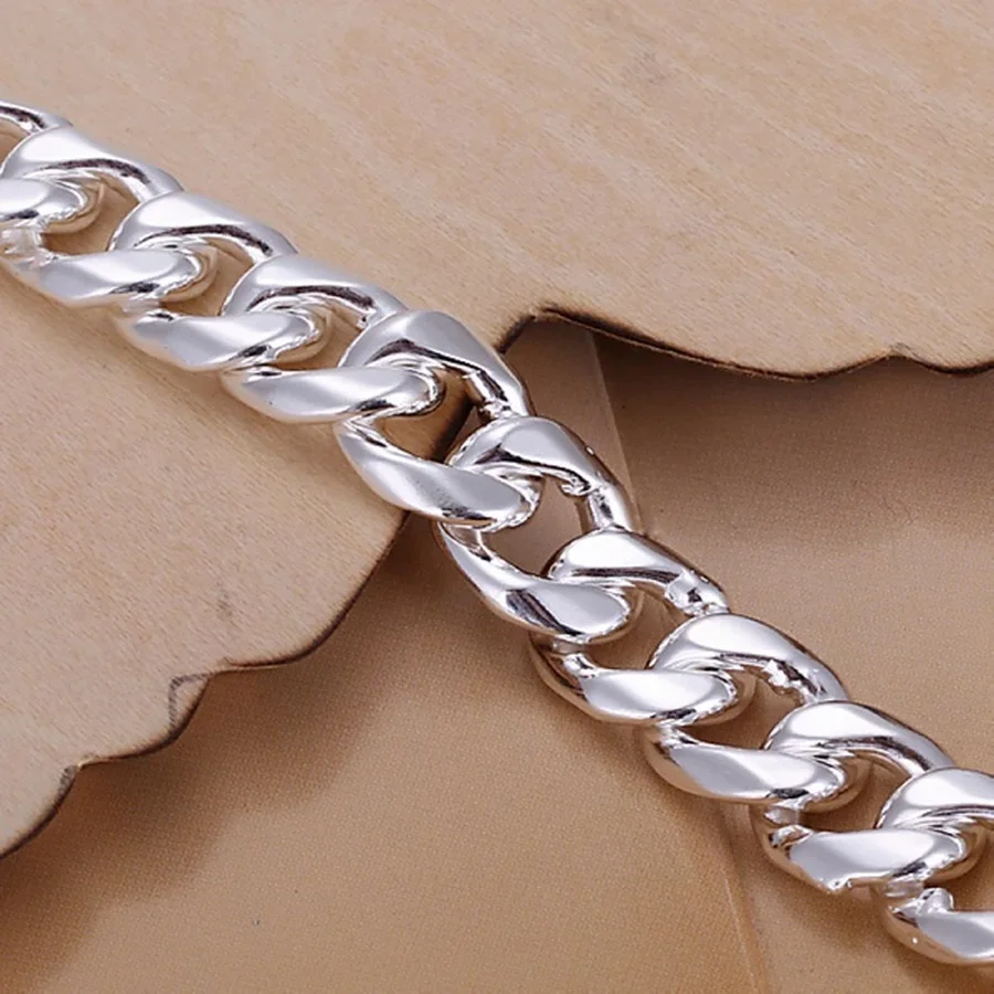 925 Stamp silver Bracelets  Noble design popular fashion Jewelry High quality 10MM solid 8inch 20cm chain women mens  wedding